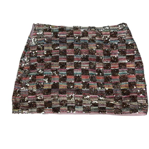 CIDER Women's Silver Sequin Multi Checkerboard Mini Skirt Plus Sz 2XL Party NWT - Picture 3 of 9